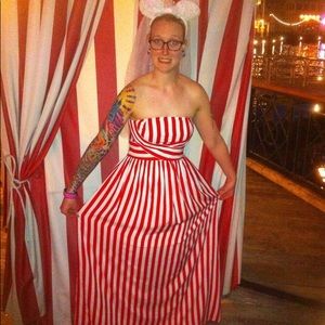 Striped strapless maxi dress